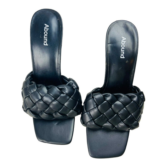 Abound Abmyley Womens Heels Slip On Sandals Braided Faux Leather Straps Black 9M - Picture 3 of 8